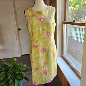 Coldwater Creek Yellow Pink Sleeveless Sheath Dress